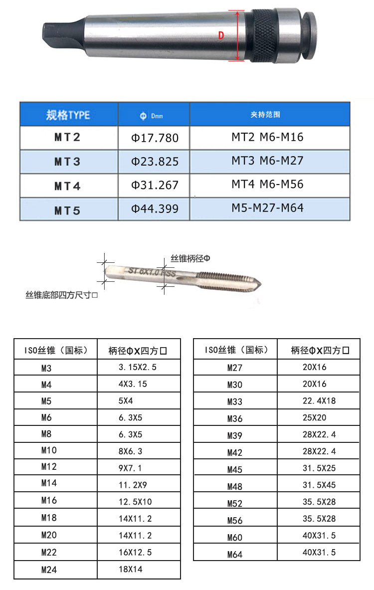锥柄机床丝锥夹头丝攻夹头 莫氏攻丝夹头 mt2 mt3 mt4 mt5