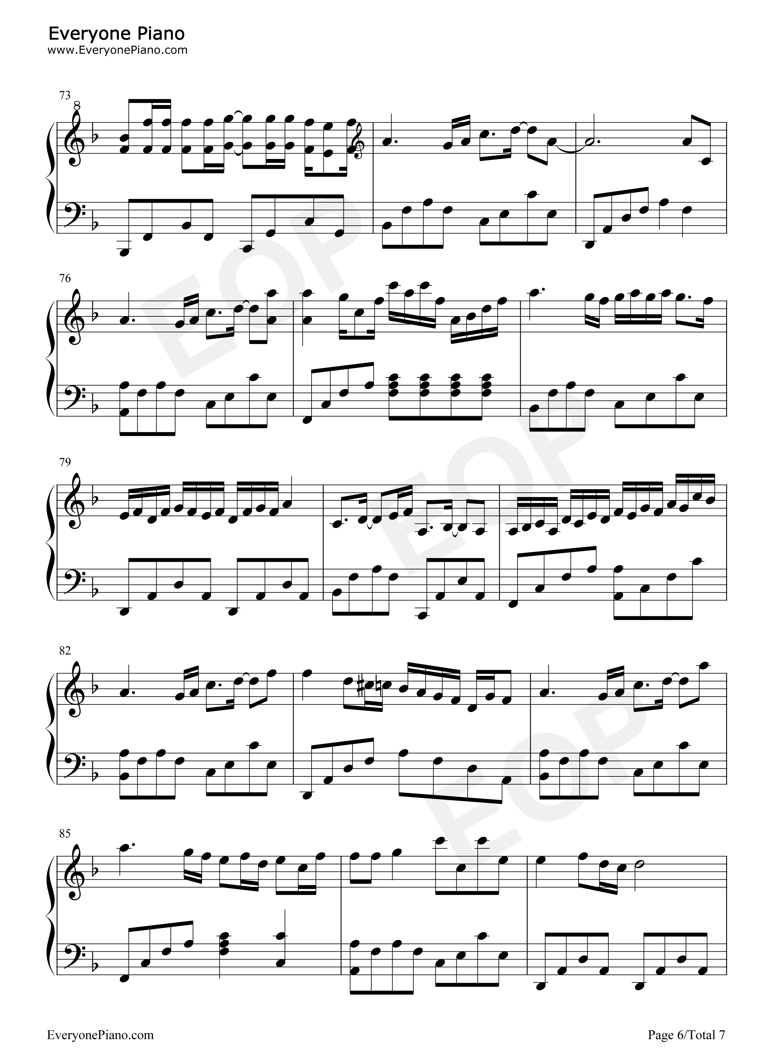 海阔天空-完美版五线谱预览6-钢琴谱文件(五线谱,双手简谱,数字谱