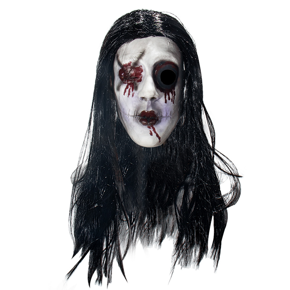 2021新品万圣节女鬼面具恐怖血疤头套鬼屋派对吓人道具