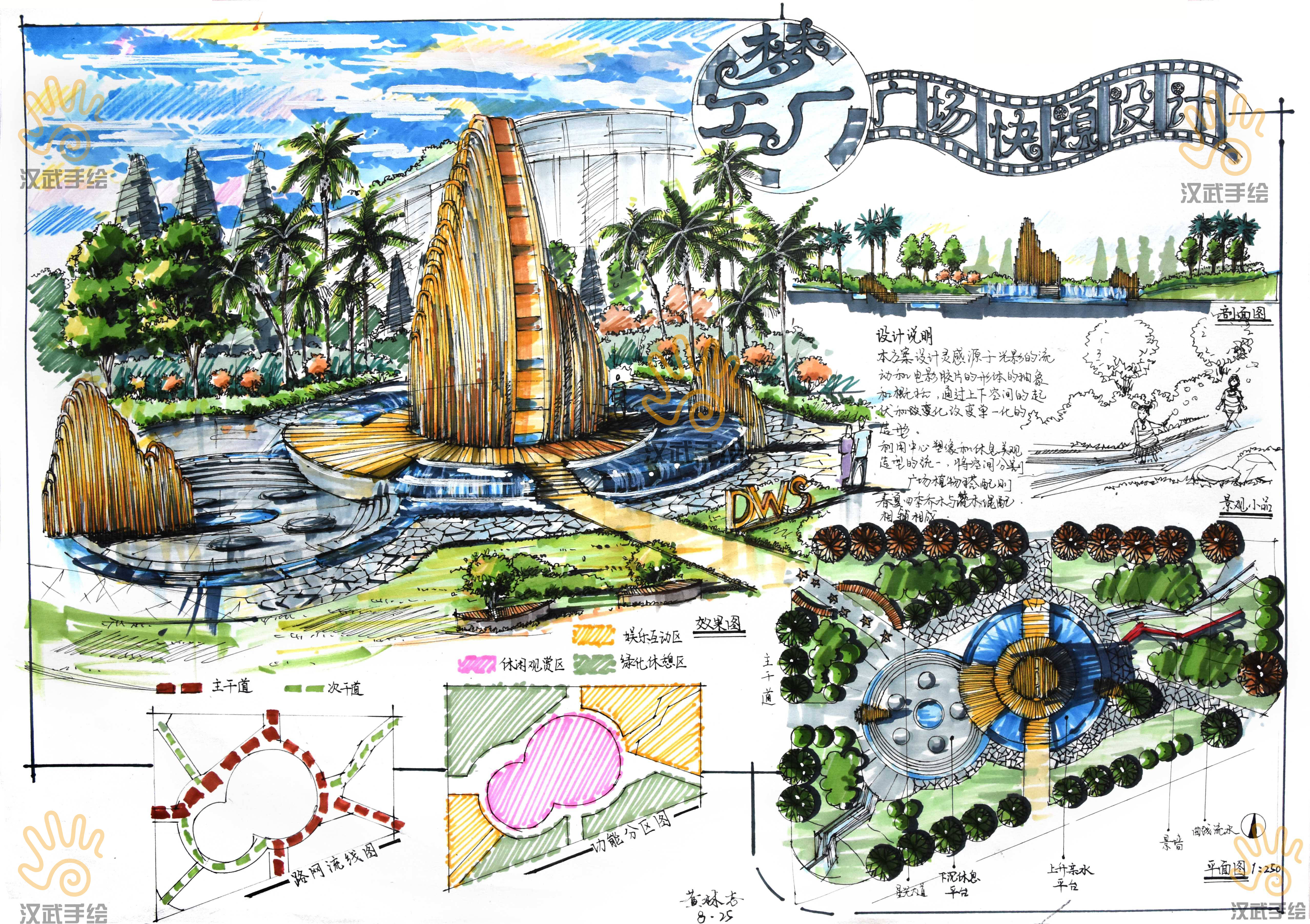 环境设计室外景观手绘原创广场快题