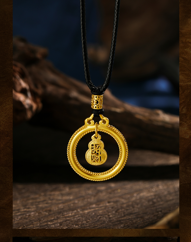 周六福珠宝黄金吊坠男女款福禄满堂招财葫芦古法黄金吊坠计价a049961