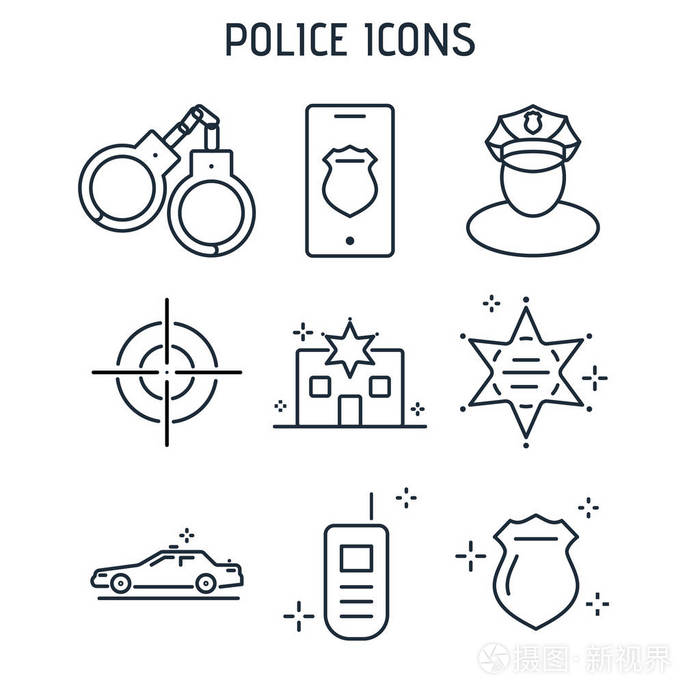 警察的图标, 手铐, 警察和其他人员的应用插画-正版商用图片02he5u-摄