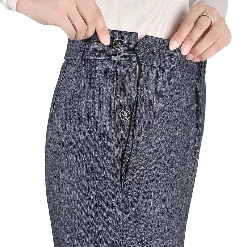 正其心春夏灰色旁开扣直筒裤老式侧开口裤子女西裤老年女裤 灰色 春夏