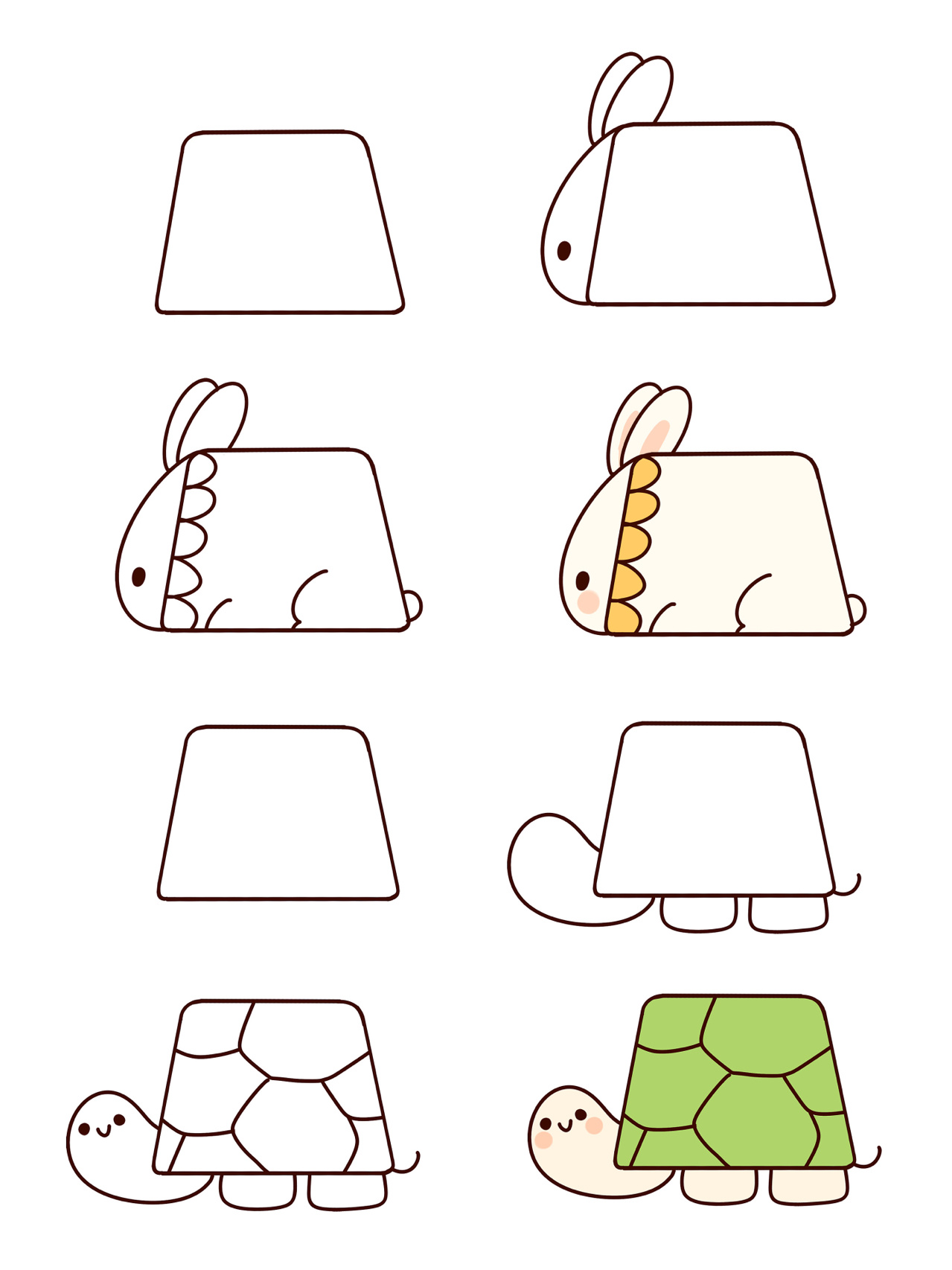 超简单简笔画→用一个梯形画出各种小动物 拯救手残党,以梯形为基础