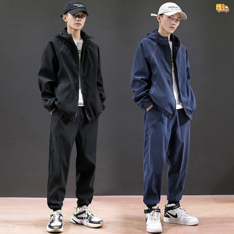 男士休闲套装秋季新款潮流运动宽松男装一套搭配帅气男生秋装衣服