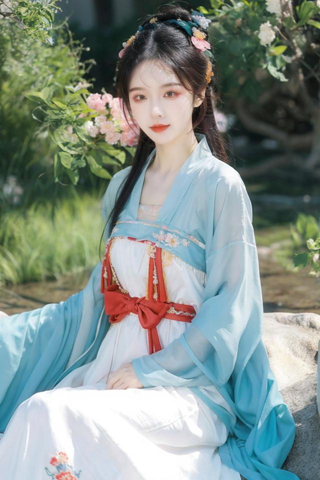 汉服女孩,公园里的古典之美