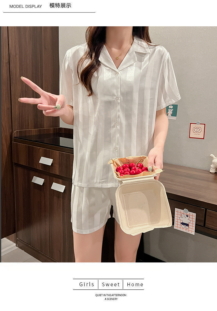 睡衣女生夏季冰丝短袖短裤薄款丝绸家居服两件套装网红直播爆款 - 17