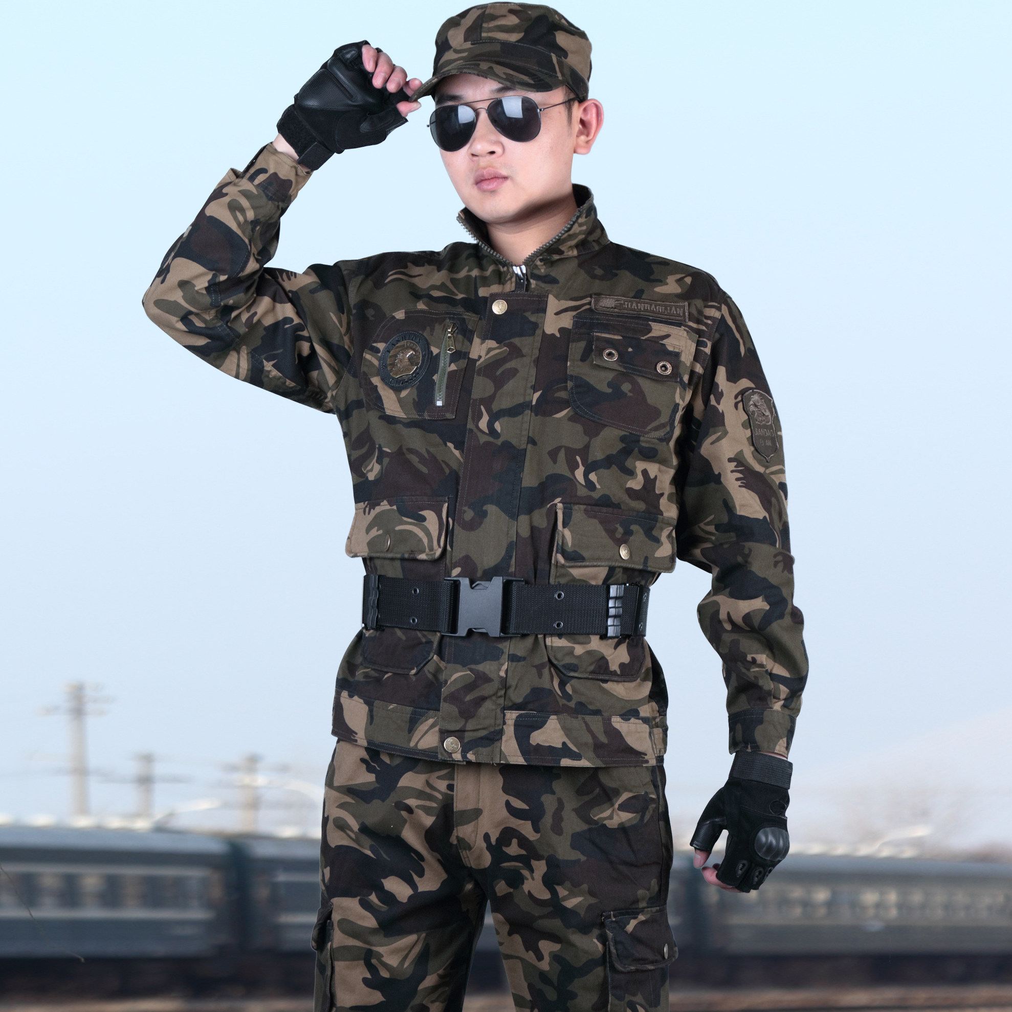 夏季迷彩服套装男特种兵长袖男女军装黑色作训cs野战修身战术蛙服