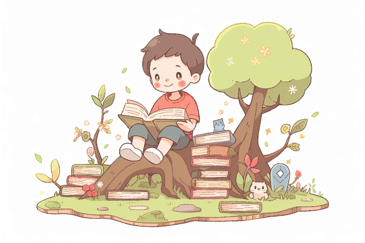 98看书的小朋友 |卡通人物读书png免扣 98儿童读书卡通ai插画