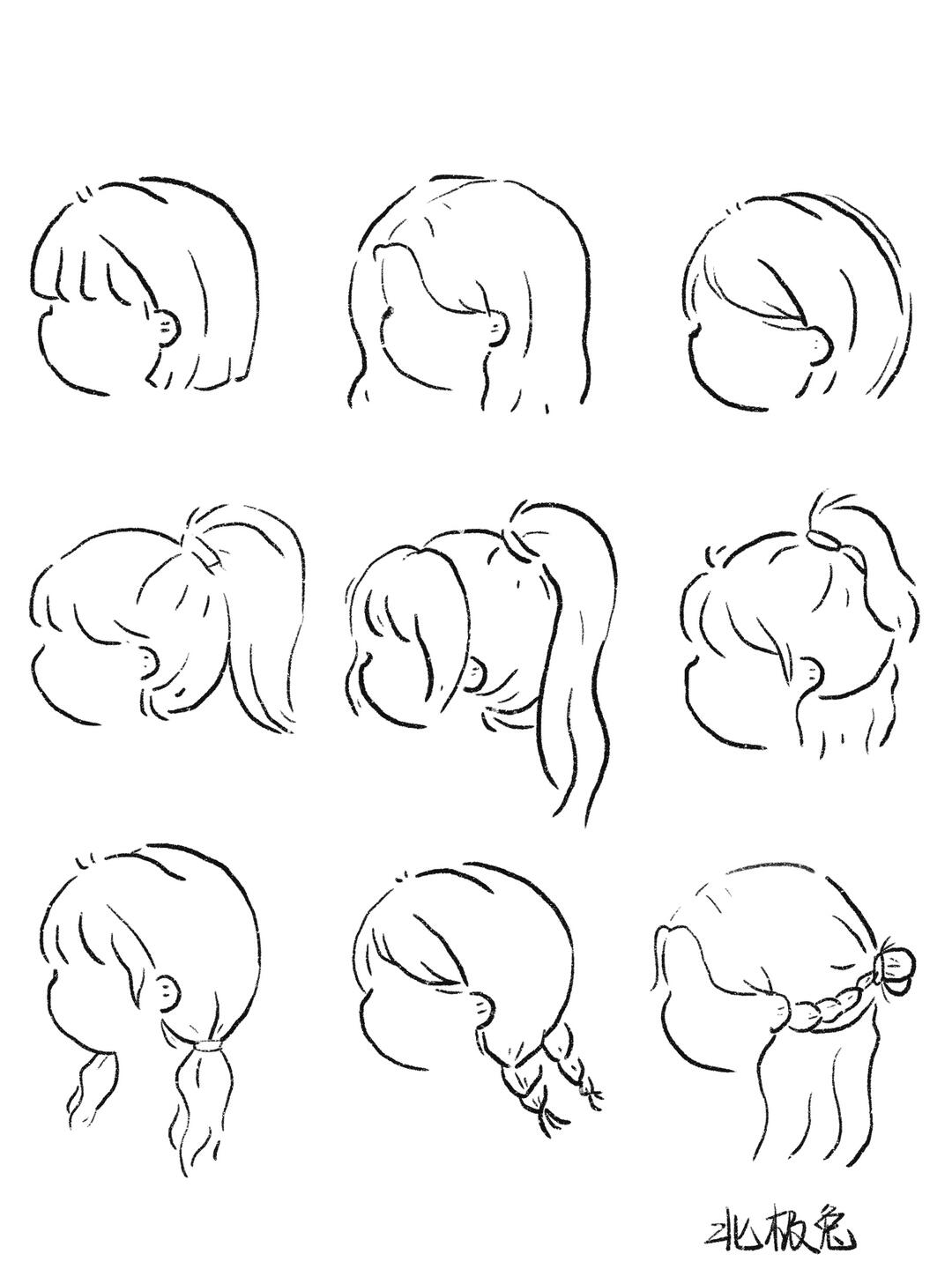 简笔画控笔练习day6q版侧面发型