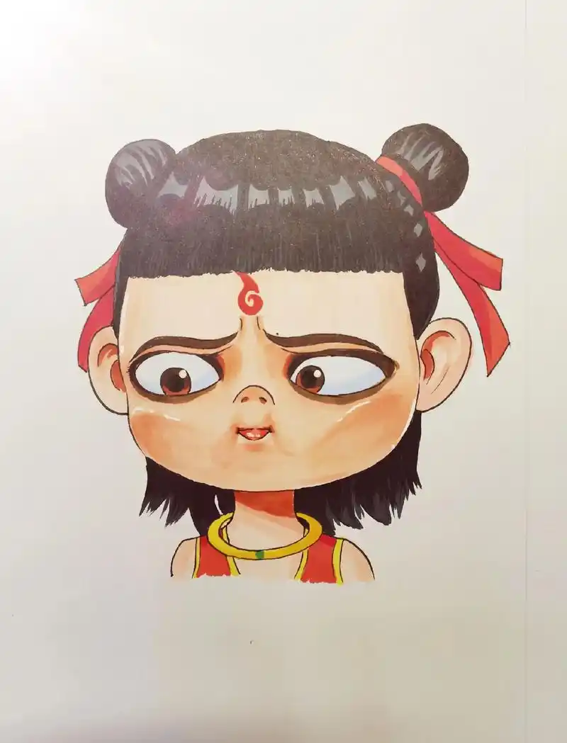 哪吒可爱的小表情,马克笔动漫手绘#动漫 #手绘 #二次元 # - 抖音