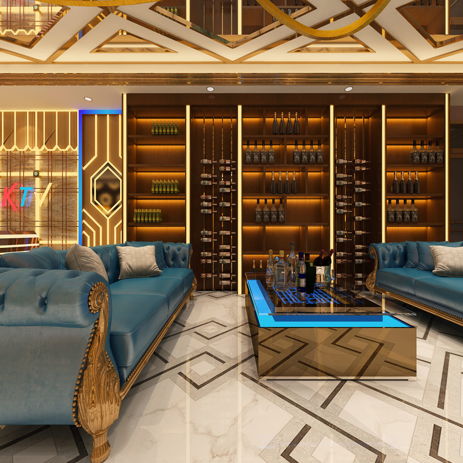 全景现代ktv轻奢ktv大厅 背景墙 酒柜 前台3d模型