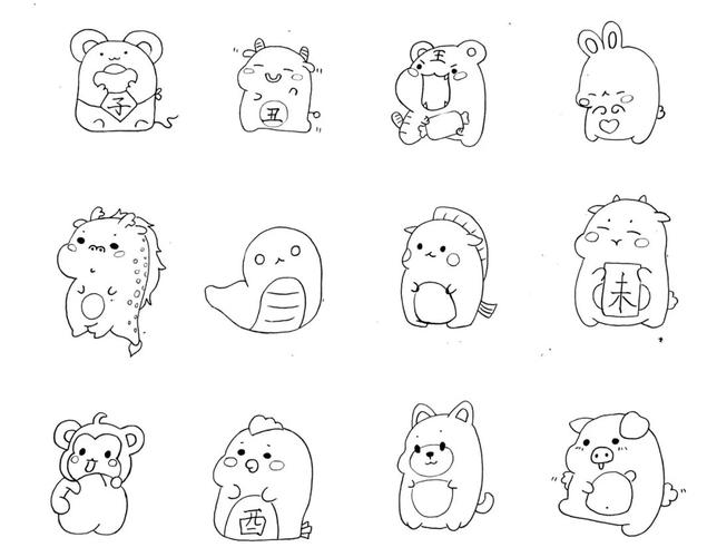 q版十二生肖简笔画手绘