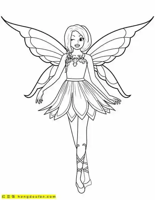 子们最喜欢的花丛间小小的精灵卡通涂色图片-红豆饭小学生简笔画大全