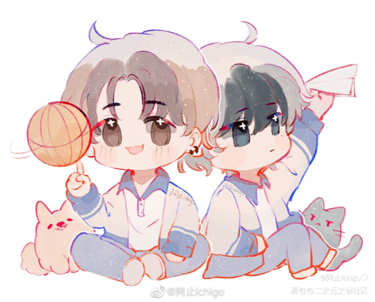 一点朝俞_伪装学渣朝俞谢俞贺朝水彩平涂日系q版我要上首推同人绘画