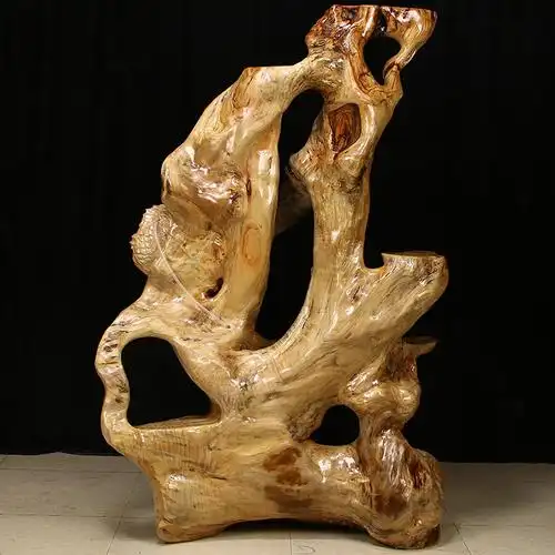 实木根雕花架子天然树根摆件年年有余盆景鱼缸底座根雕花架