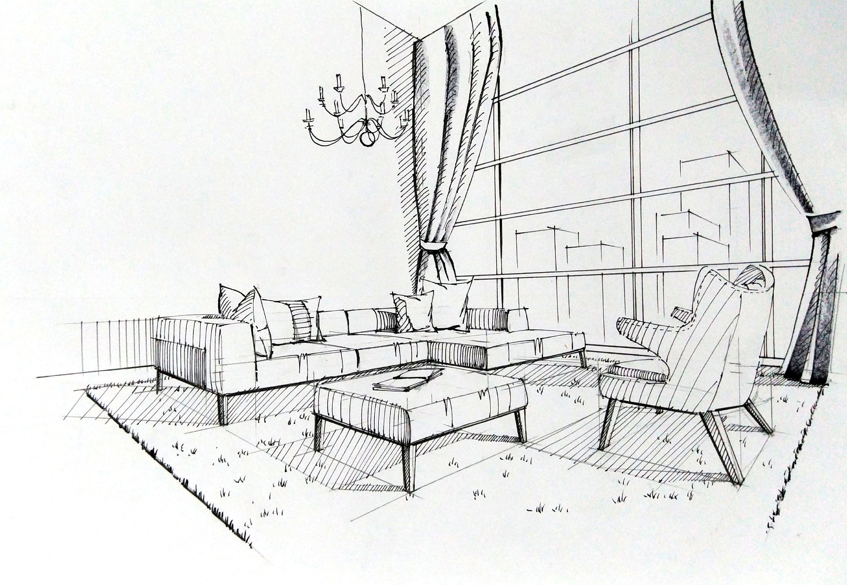 一叶手绘室内设计手绘线稿