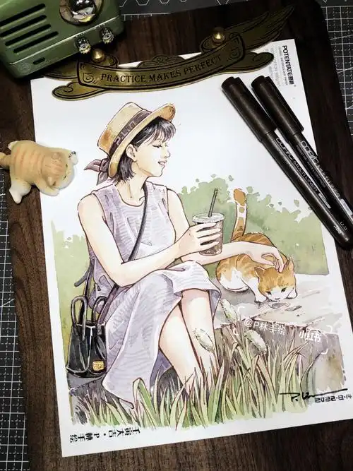 钢笔淡彩人物线稿及步骤