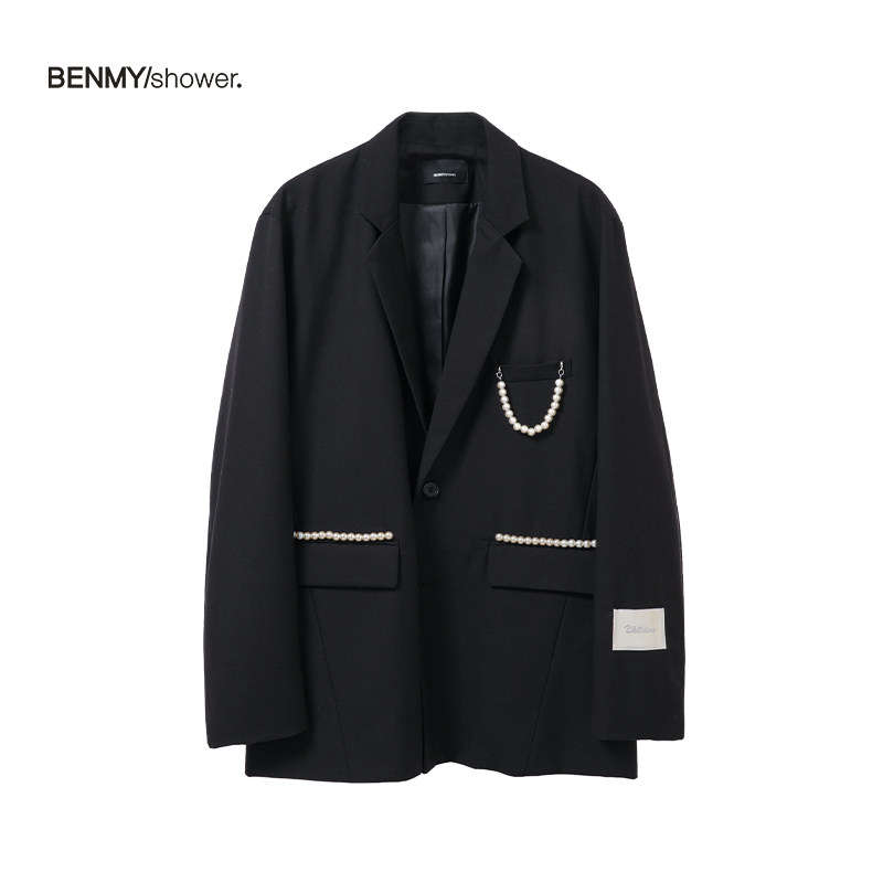 benmyshower国潮休闲西装外套男潮牌设计感痞帅街头情侣宽松西服