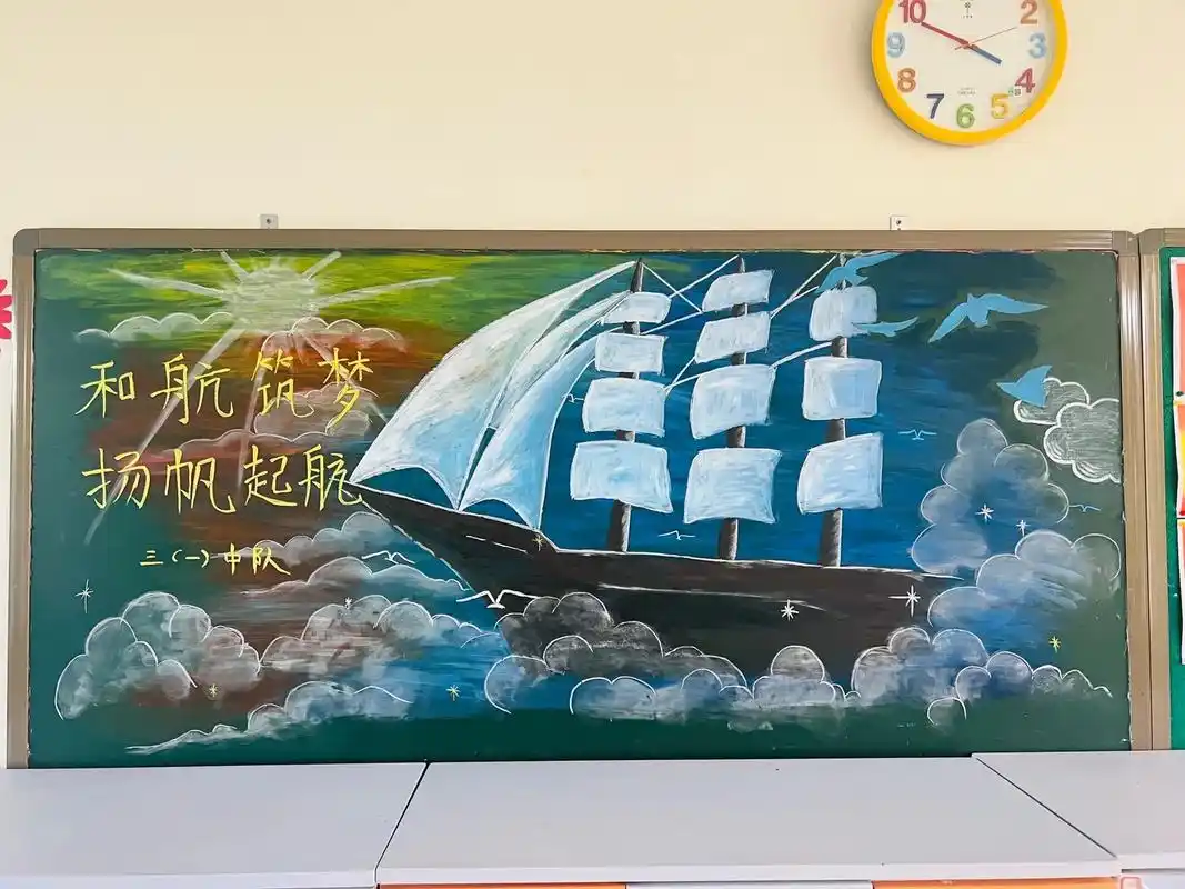 黑板报设计.校园主题板报"和航筑梦,扬帆起航" ,愿每个学子 - 抖音