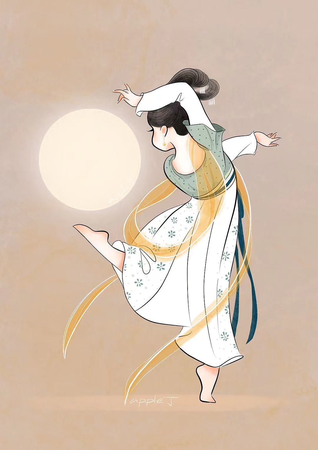 apple丁原创插画/中秋节·汉服·中国舞|插画|创作习作|apple丁