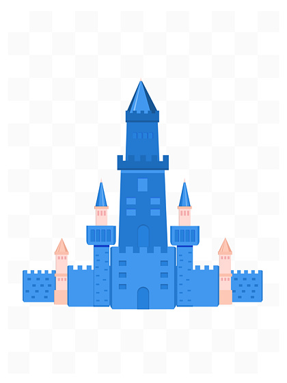 手绘 i>欧 /i> i>式 /i>卡通梦幻城堡 i>建 /i> i>筑 /i>蓝色小清新