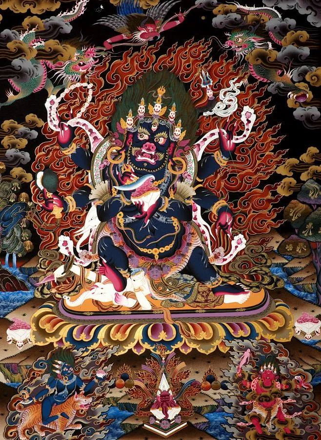 尼泊尔藏族喇嘛纯手绘六臂玛哈嘎拉北坤人素材