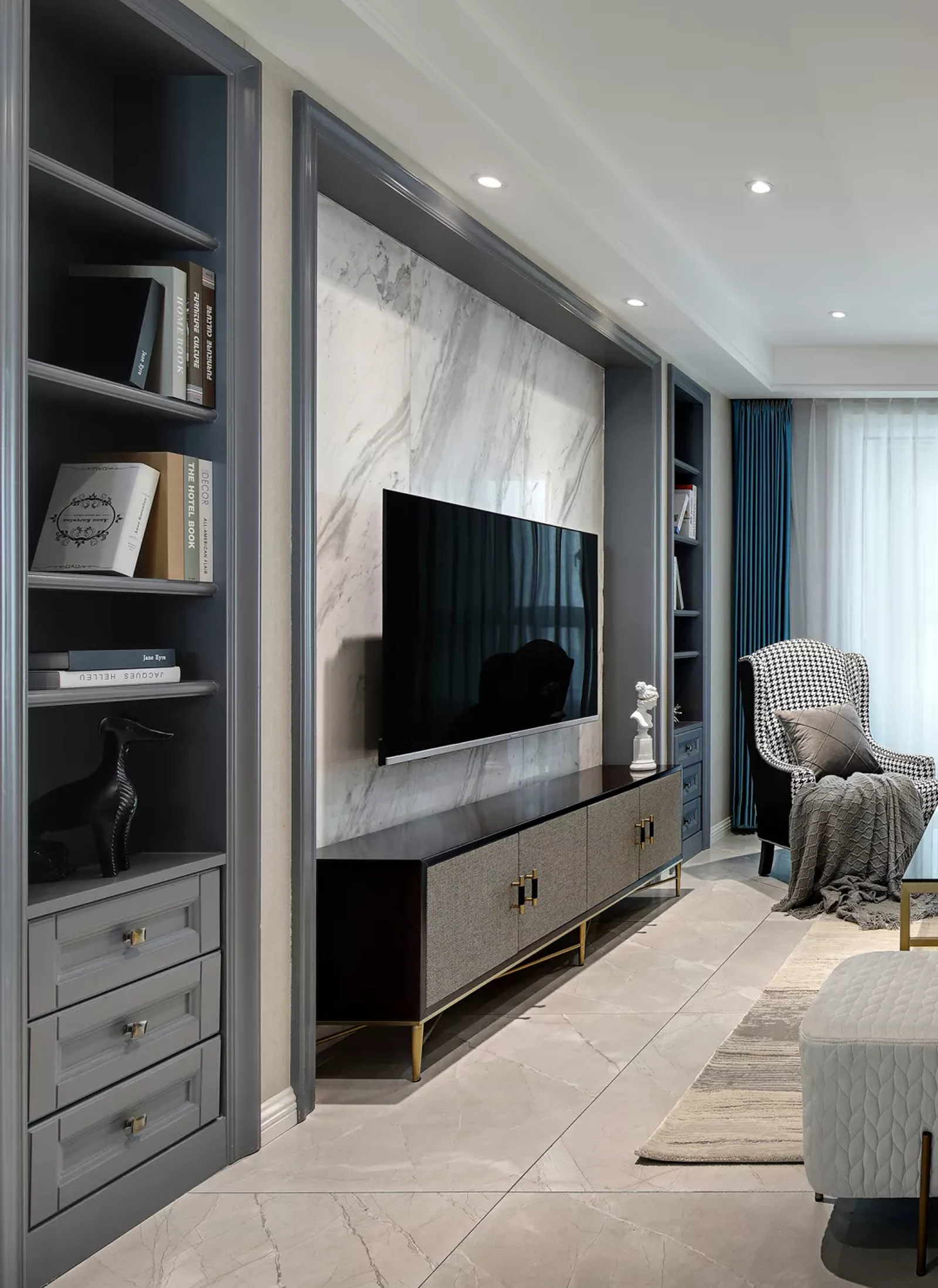 115㎡轻奢美式电视背景墙装修效果图