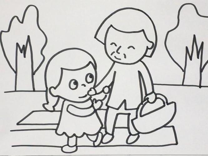 扶奶奶过马路简笔画慈祥的老人简笔画 爷爷奶奶重阳节老人简笔画重阳