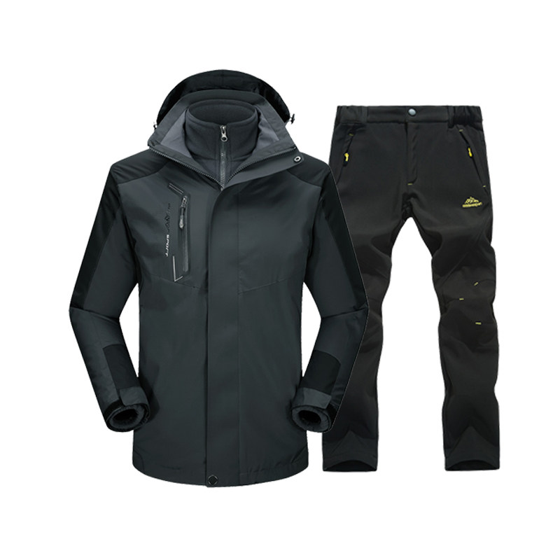 木林森冲锋衣套装男女情侣款冬季加绒加厚三合一户外休闲登山服