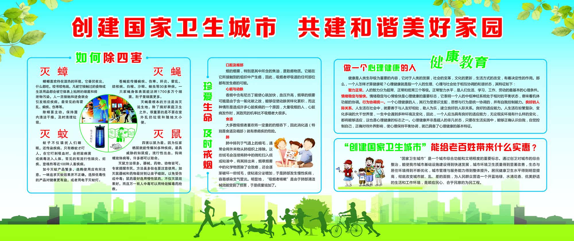 754海报印制展板写真喷绘44创卫宣传展板除四害戒烟好处健康教育