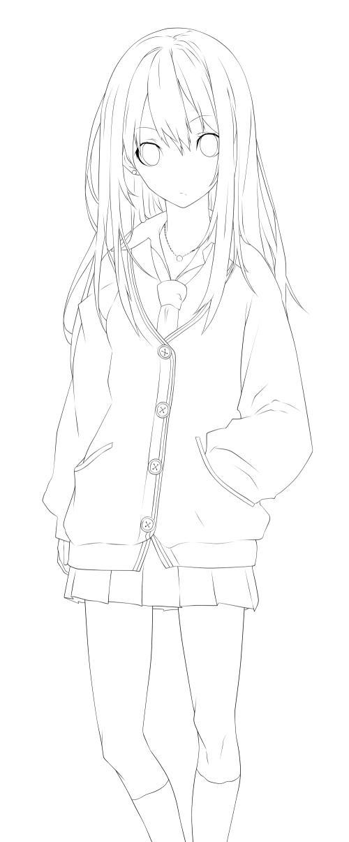 少女日式校服简笔画教程