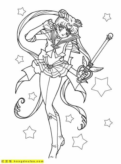 9张善良美丽的月亮公主美少女战士少女涂色图片-红豆饭小学生简笔画