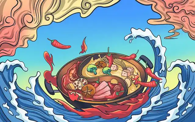 手绘国潮美食四川火锅原创插画海报