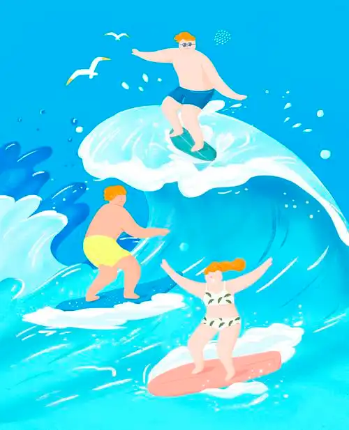 7款夏季夏日游泳冲浪卡通插画psd素材