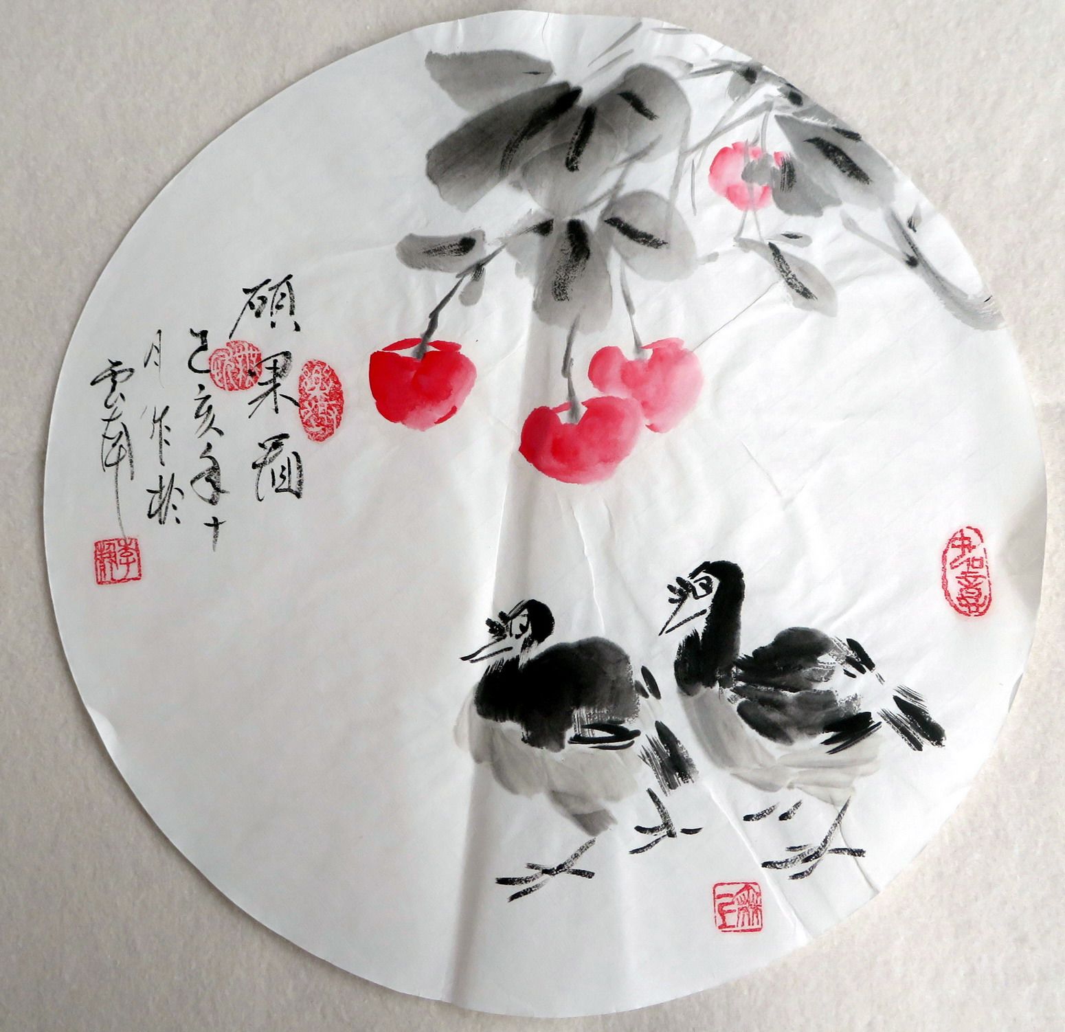 特价落款电表装饰国画手绘走廊挂画圆形花鸟画国画