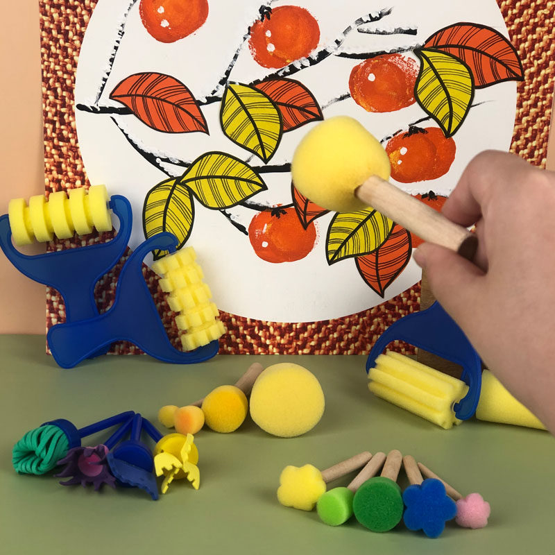 海绵印章卡纸画画印画扫拓画刷画蘑菇圆形笔刷折纸