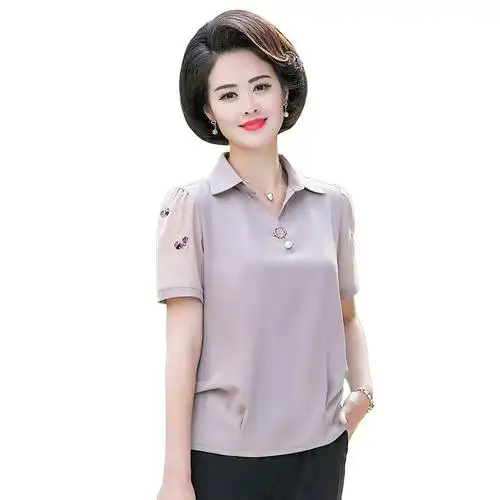 中老年女装短袖t恤中年大码妇女夏装40岁50上衣雪纺妈妈装洋气