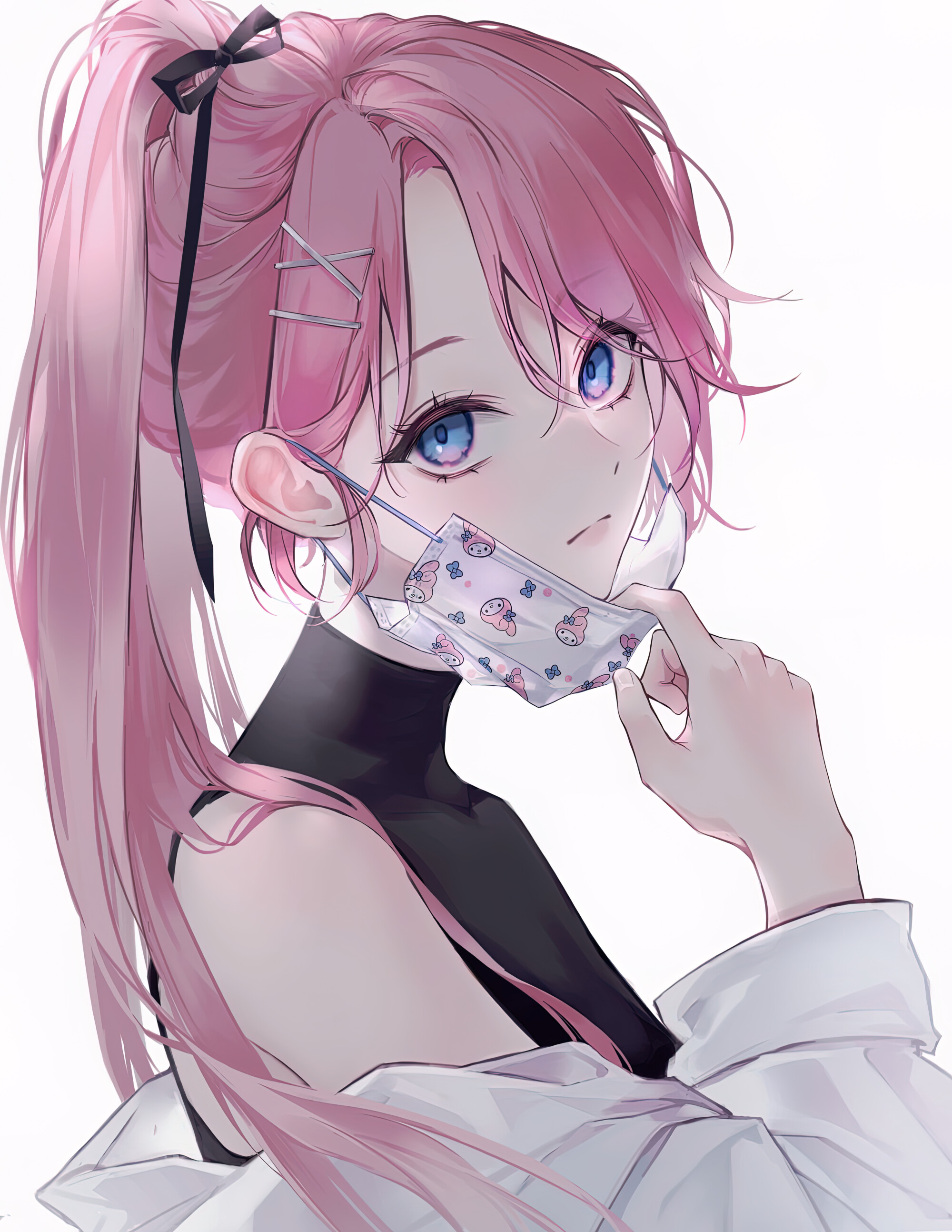 口罩高马尾粉毛少女,画师:daro#二次元女# #二次元美图# #我爱二次元