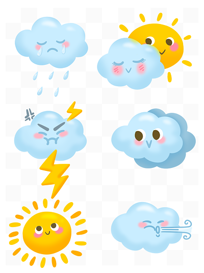 手绘卡通天气预报 i>图 /i> i>标 /i>表情晴雨天太阳