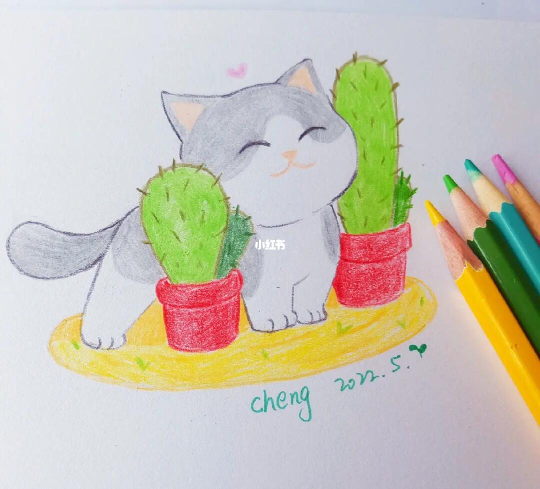 画了一只萌萌哒彩铅小猫咪适合零基础哦