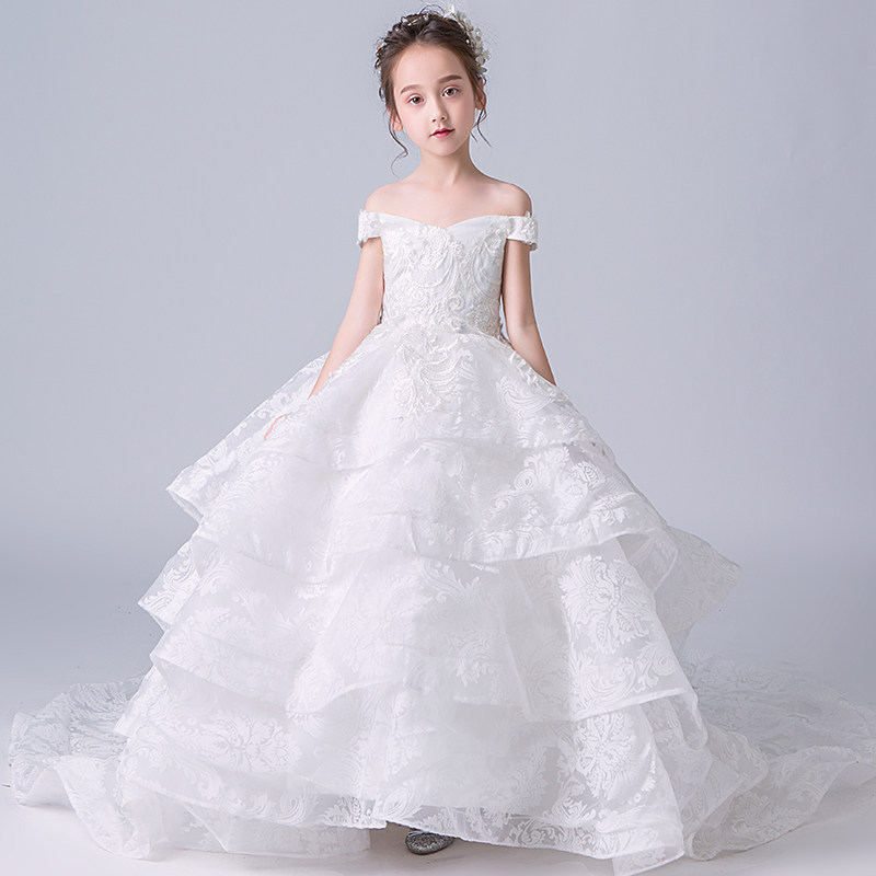 儿童婚纱礼服拖尾裙超长