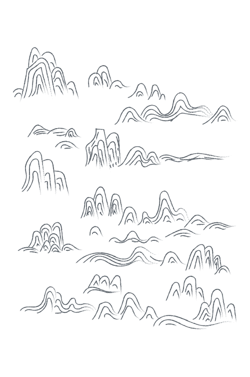 中国风水墨山水山纹线稿纹理图案