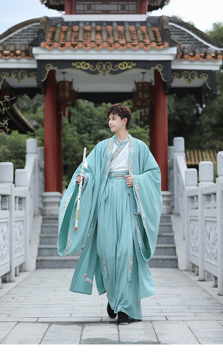 汉服男装古装长袍成人中国风男士儒雅仙气书生绣花魏晋风书生大袖衫三