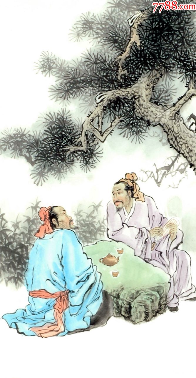 赵瘦子三尺写意中国画人物作品品茶图对弈图-zc17879556-人物国画原作