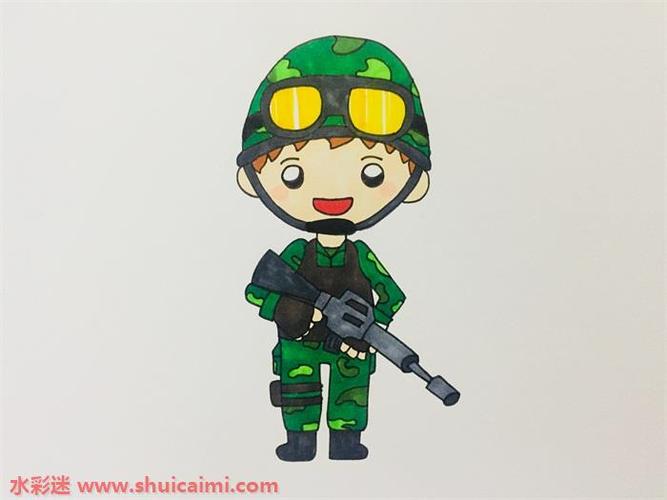 画帅气的军人叔叔简笔画图文视频教程14张向国旗敬礼的军人叔叔卡通简