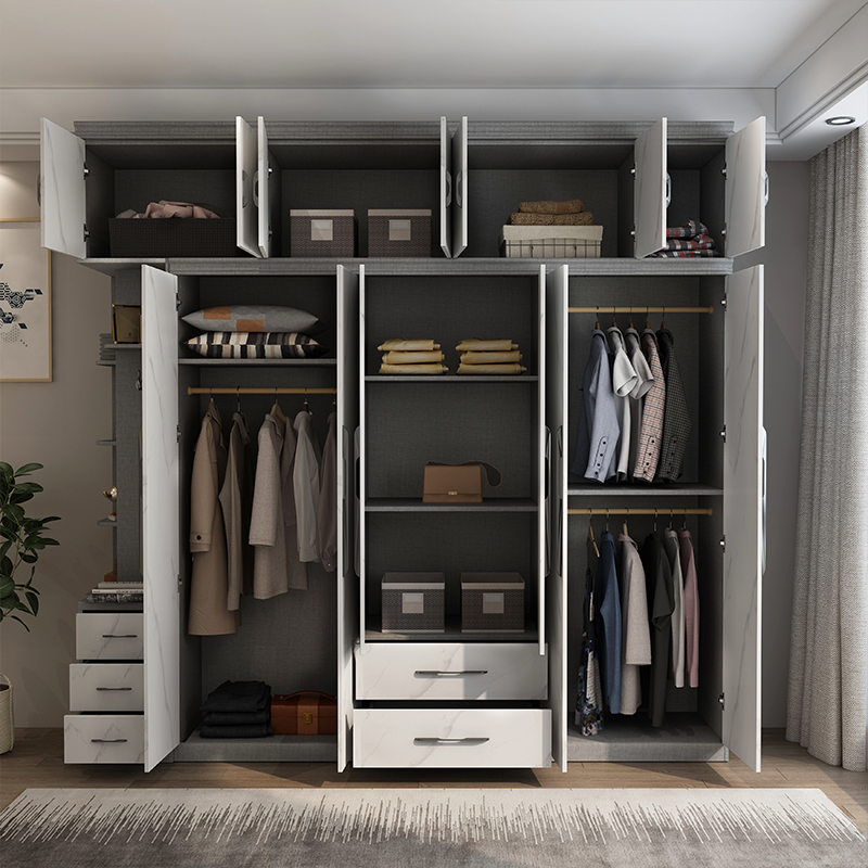 兰秀家居 简约现代衣柜平开门大衣橱整体组合装木质四门白色卧室家用
