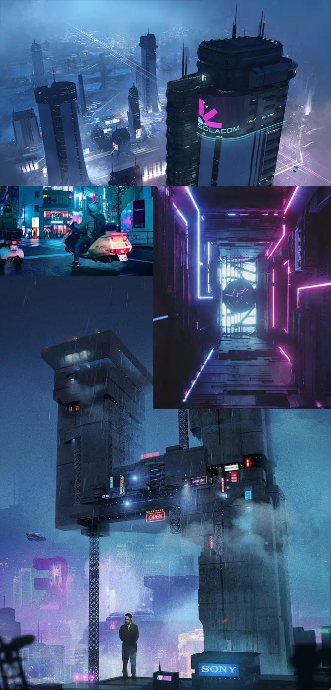 赛博朋克街景效果图场景建筑街道概念图气氛图参考图素材原画淘宝网