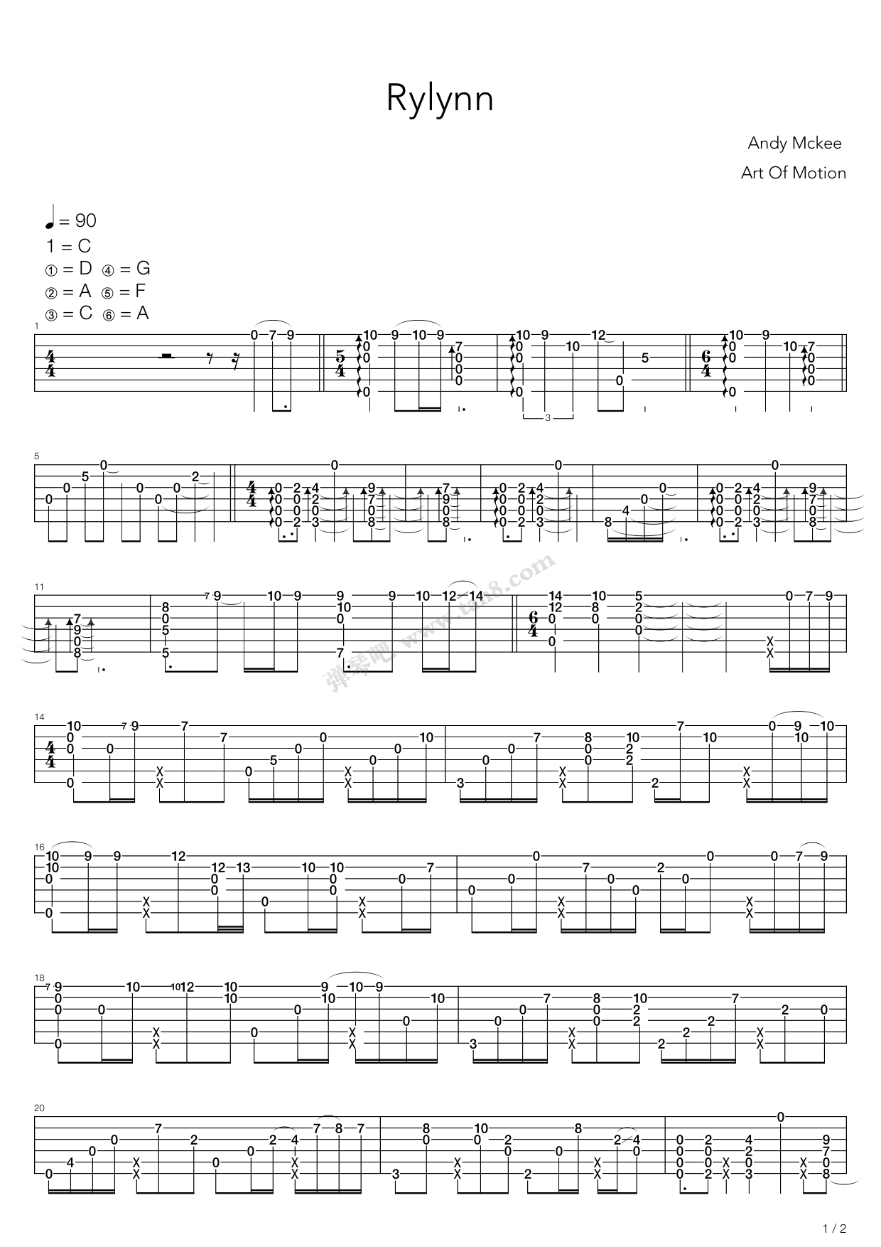 《rylynn》,押尾桑(六线谱 吉他谱吉他谱 第1页