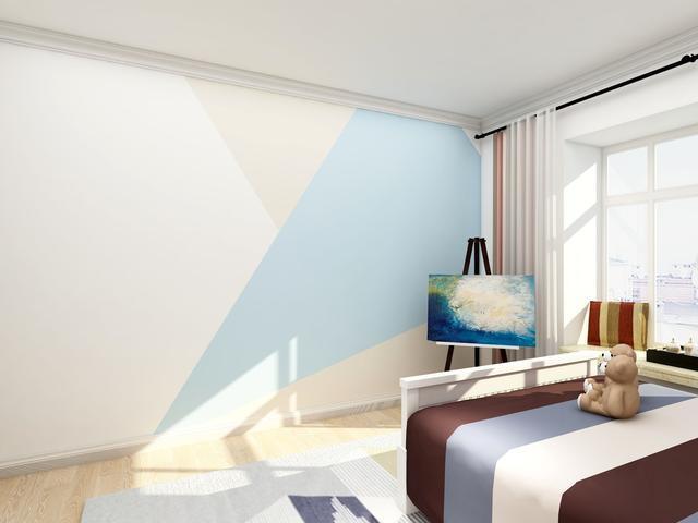 而且现在人们选择刷乳胶漆墙面还会有更创意的设计,其中刷几何图形就